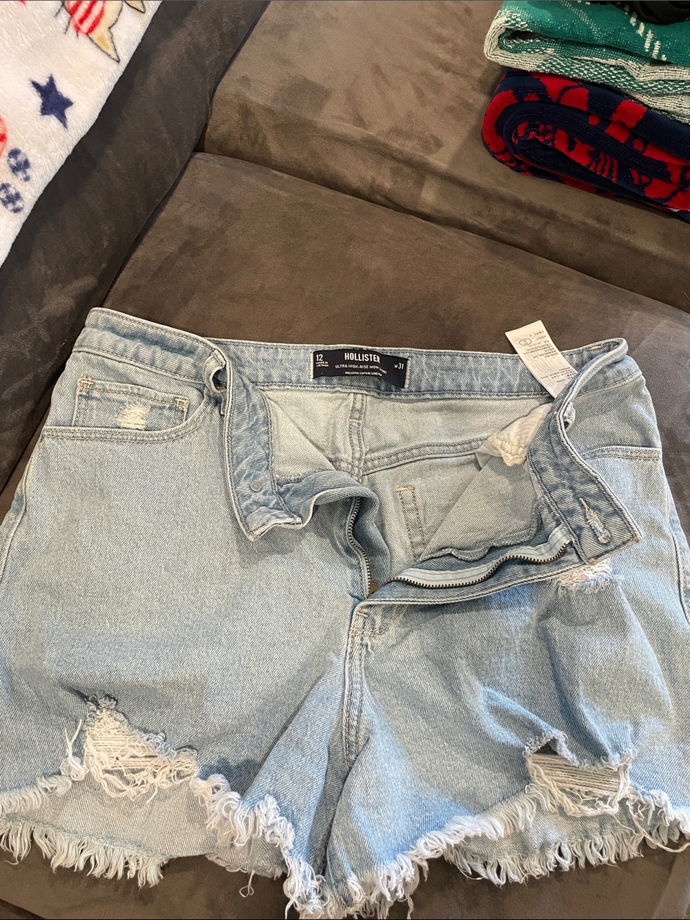 Hollister Light Wash Distressed Mom Shorts